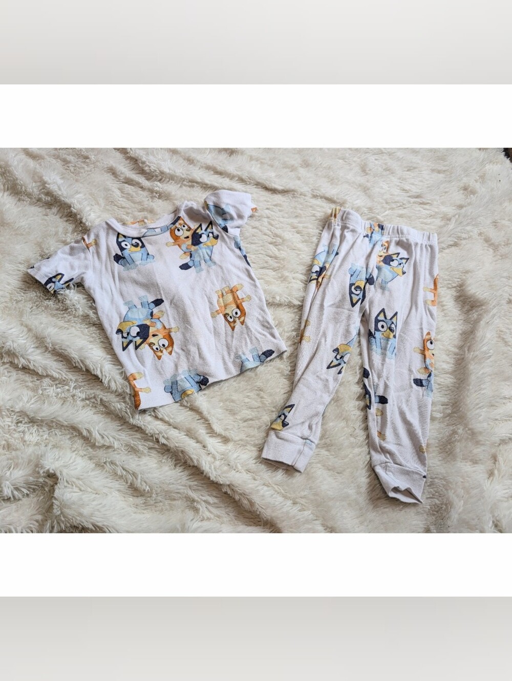 Bluey And Bingo White Short Sleeve Elastic Waist Pajama Set Size 3T